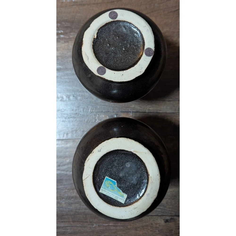 Vintage Flowers & Bows Raku Crackle Drip Glazed Scalloped Edge Vases, Set of Two